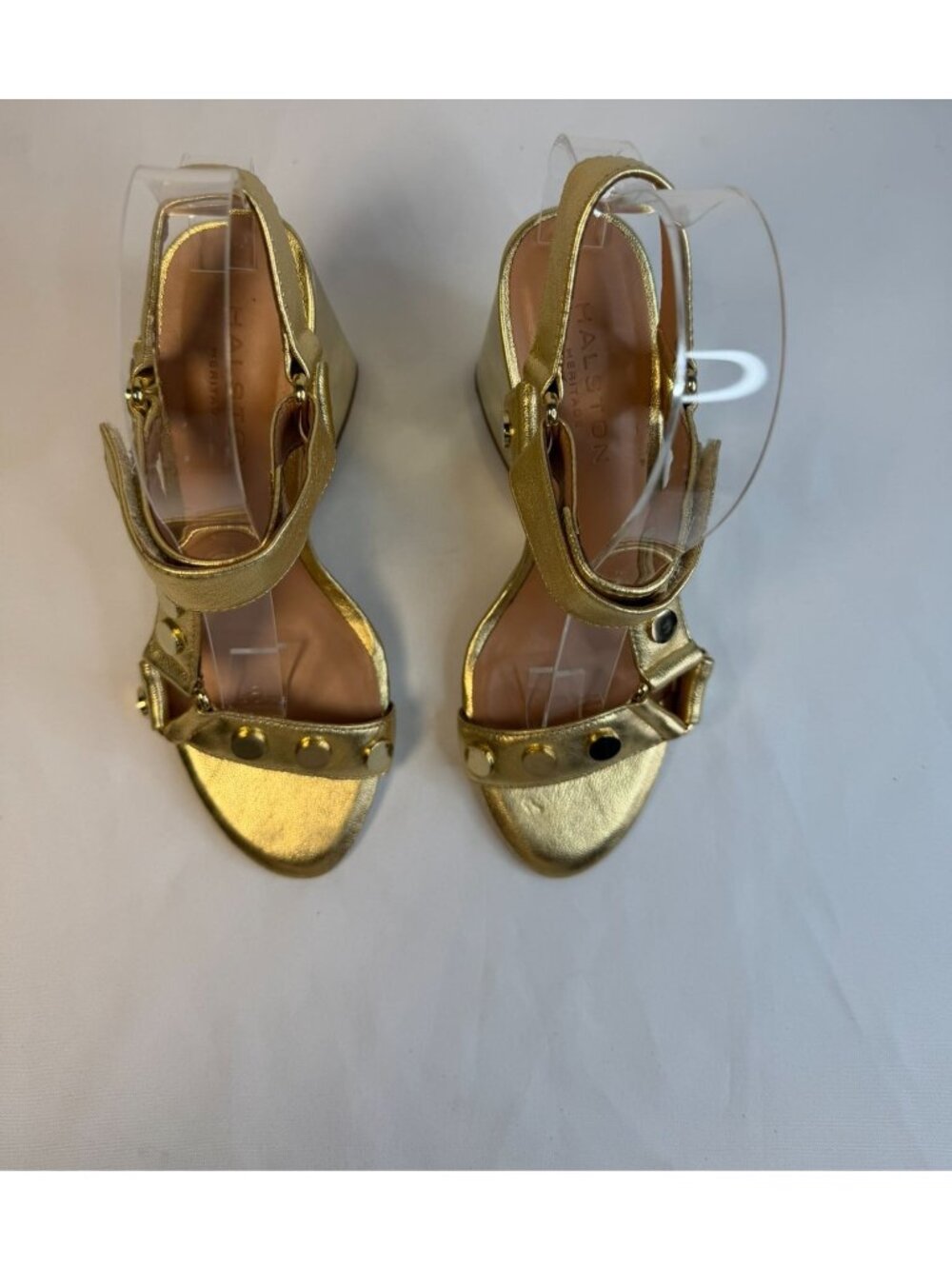 Halston Heritage Mica Sandal Womens Size 5.5M Gold & Bronze Studded Block Heel - Picture 3 of 15